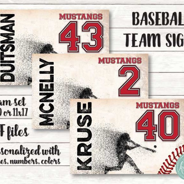 Baseball Team Signs - Tournament Door Signs - Personalized PDF files for Each Team Member - Custom Colors --  by Beth Kruse CC