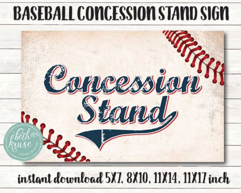 Baseball Concession Stand Printable Sign PDF File - Etsy