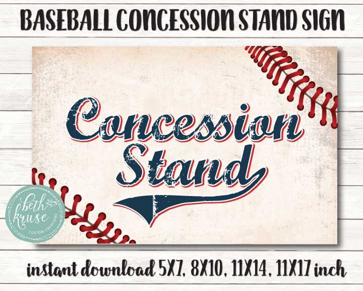 Baseball Concession Stand Printable Sign -- PDF File --  INSTANT DOWNLOAD -- Multiple Sizes -- by Beth Kruse C C