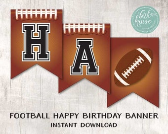 Football HAPPY BIRTHDAY Printable Banner INSTANT Download by Beth Kruse Custom Creations