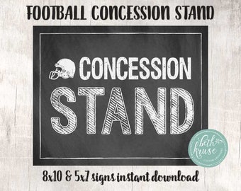 Concession Stand 8x10 and 5x7 inch Printable Sign PDF INSTANT DOWNLOAD -- chalkboard football design by Beth Kruse Custom Creations