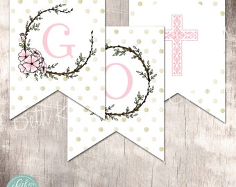 First Communion "God Bless" Printable PDF Banner {customizable with name} by Beth Kruse Custom Creations