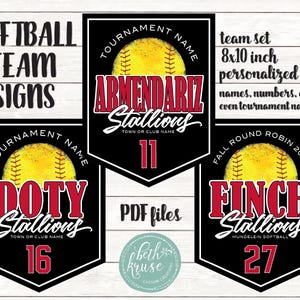 Placas para times de softball - Placas para torneios - Arquivos PDF personalizados para cada membro da equipe - Cores personalizadas - por Beth Kruse CC