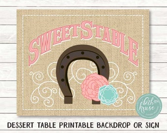 Horse Party Dessert Table Sign Or Backdrop -- SweetStable -- Printable Pdf File -- Horseback Rider Party Food by Beth Kruse CC