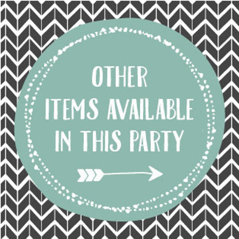 K&ouml;nnte beinhalten: Ein t&uuml;rkisfarbener Kreis mit wei&szlig;em Rand und wei&szlig;en Punkten. Der Text "OTHER ITEMS AVAILABLE IN THIS PARTY" ist in Wei&szlig; geschrieben. Ein wei&szlig;er Pfeil zeigt nach rechts.
