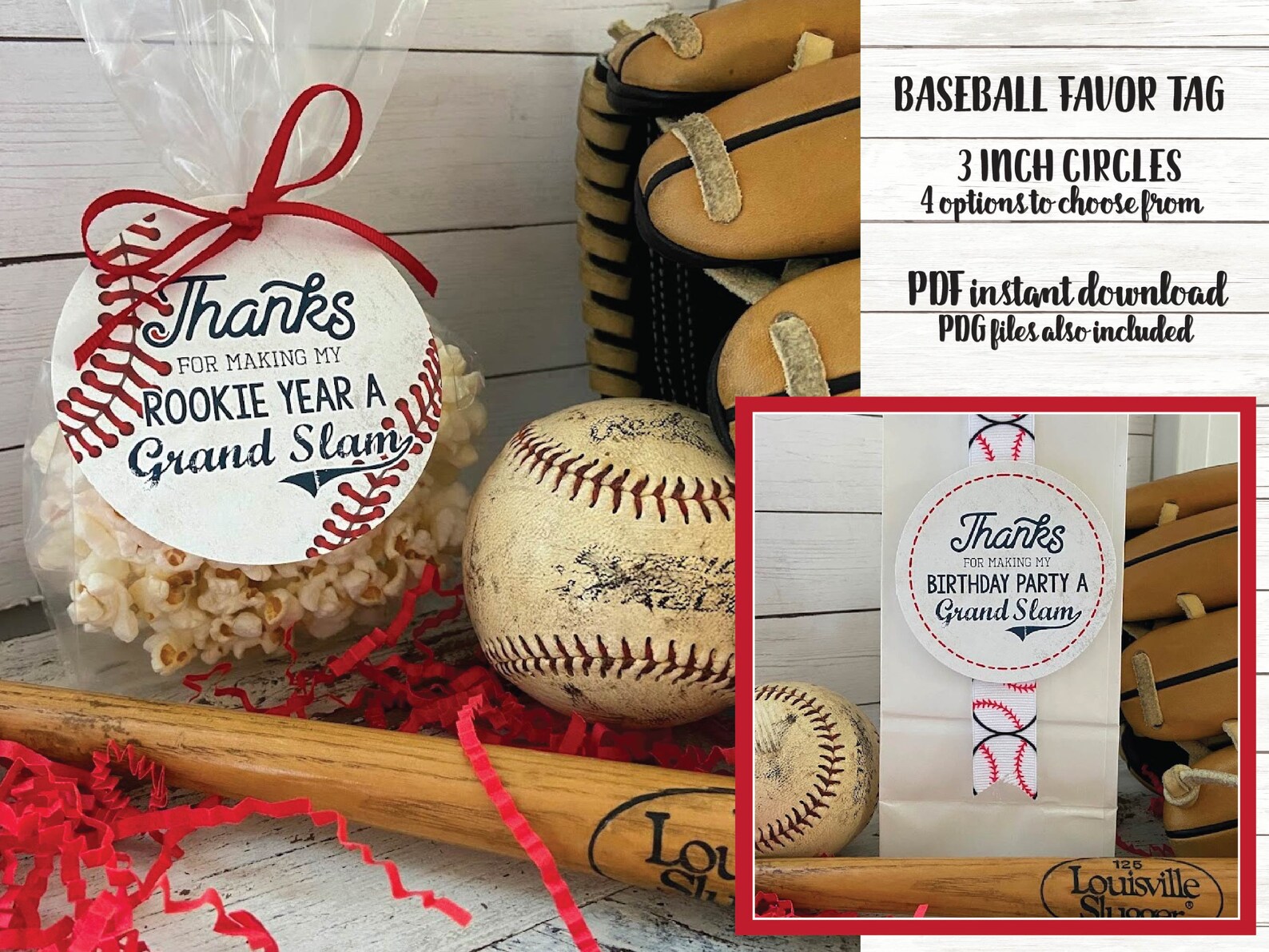 Baseball Favor Tags INSTANT DOWNLOAD Rookie Year Grand Etsy