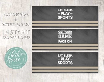 Sports Drink Wraps - Game Face - INSTANT DOWNLOAD by Beth Kruse Custom Creations