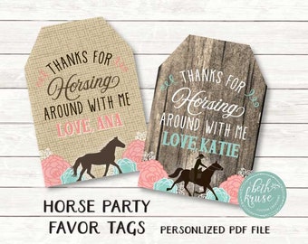 Horse Party Favor Tags -- Personalized Printable Pdf File -- Horseback Rider Party by Beth Kruse CC