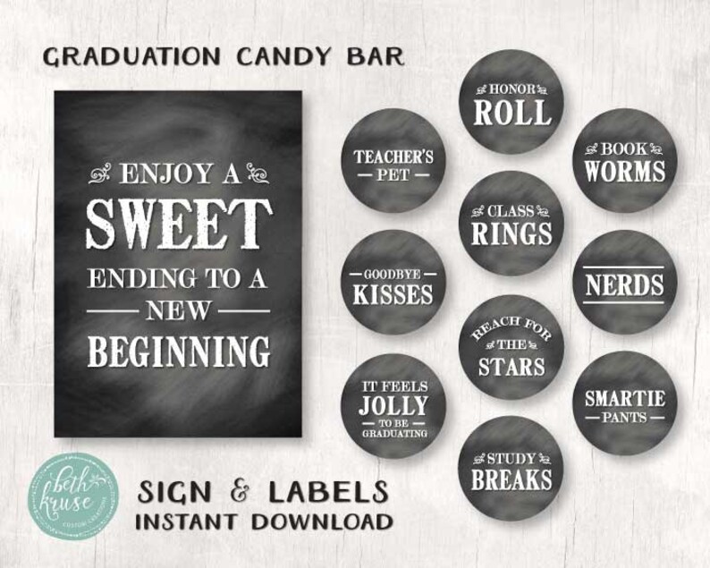 Graduation Candy Bar Chalkboard Package Sweet Table INSTANT DOWNLOAD by Beth Kruse Custom Creations image 6