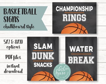 Basketball Signs -- Snack - Water - Championship Rings - Printable PDF Files -- Chalkboard Style -- INSTANT DOWNLOAD by Beth Kruse C C