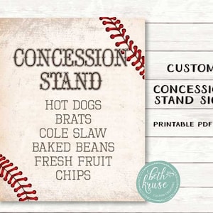 Baseball Concession Stand Menu - Kundenspezifische druckbare PDF-Datei - von Beth Kruse Custom Creations