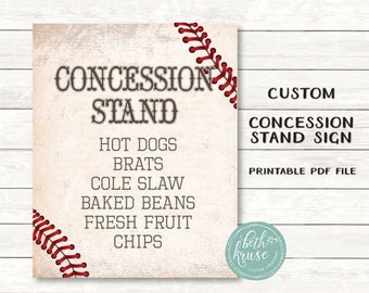Baseball Concession Stand Menu -- Customized Printable PDF File --  by Beth Kruse Custom Creations