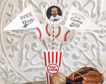 Baseball 1st Birthday Centerpiece Flaggen: Rookie des Jahres, personalisiert (PDF)