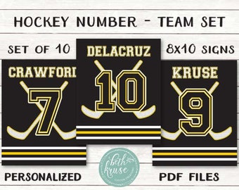 Personalized Hockey Team Signs: Tournament Door Decor (PDF Files) | Customized with Team Colors, Player Name & Number