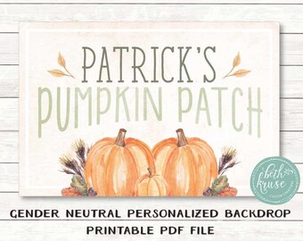 Pumpkin Patch Backdrop Gender Neutral -- Personalized Printable or Printed Sign-- Watercolor -- Our Little Pumpkin --by Beth Kruse CC