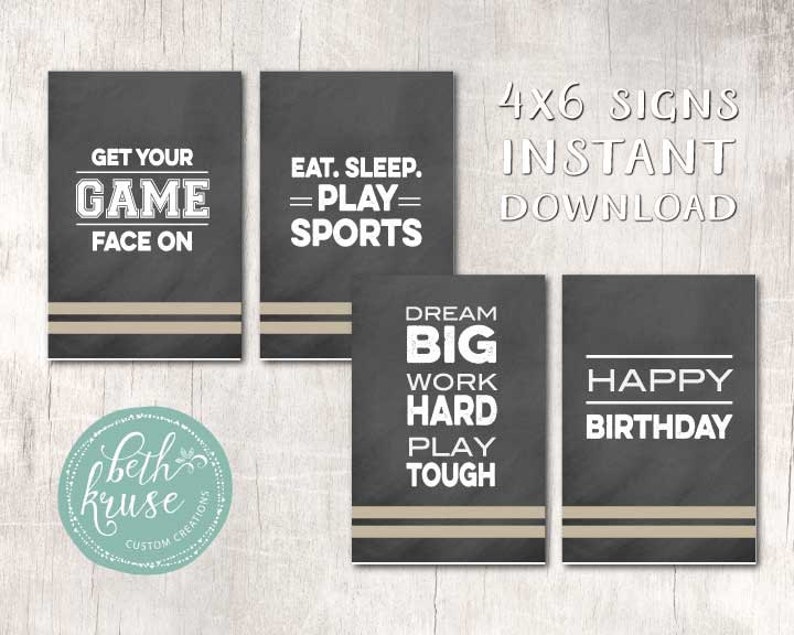 Sports Party Signs Game Face INSTANT DOWNLOAD by Beth Kruse Custom Creations image 1