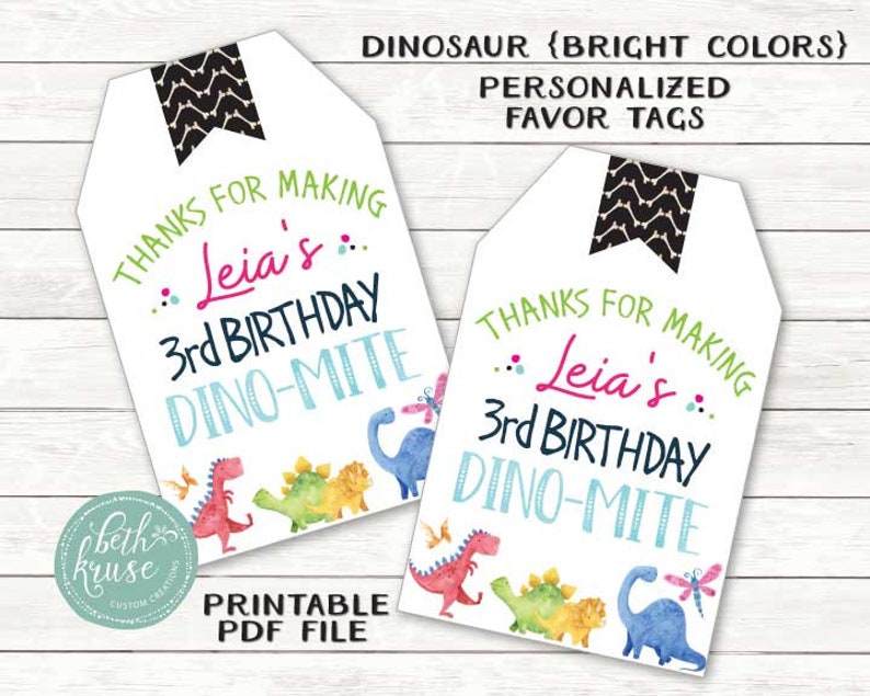 Dinosaur Food Labels Customized Printable PDF Files Colorful Dinosaur Party by Beth Kruse CC image 7