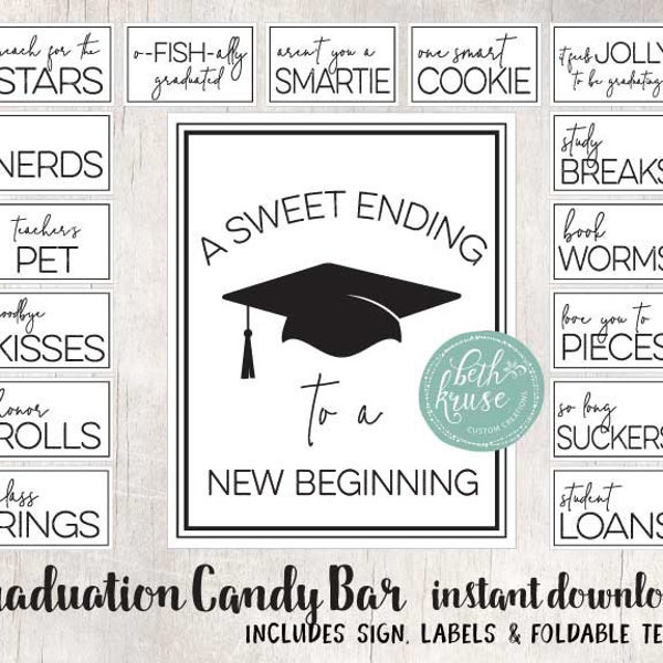 Graduation Candy Bar Modern Package -- Sweet Table -- INSTANT DOWNLOAD by Beth Kruse Custom Creations