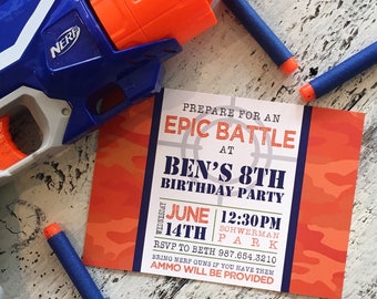 Dart Wars -- Epic Battle -- Target Practice -- Obstacle Course -- Camo 5x7 Invitation by Beth Kruse Custom Creations