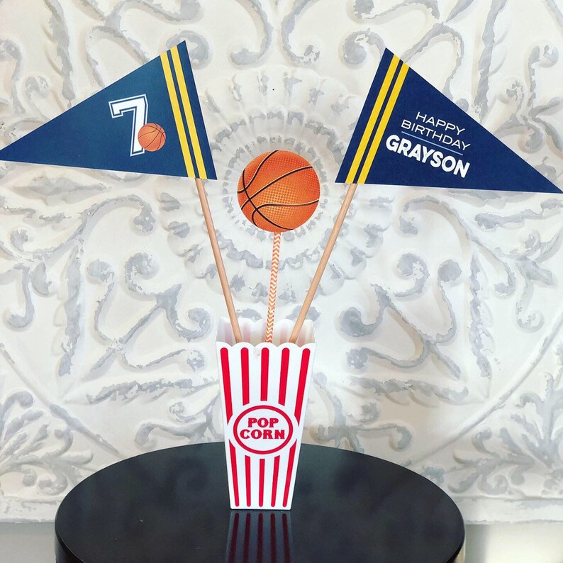 Basketball Flags String Basketball Centerpiece Flags -- Personalized Printable Party Pennants ...