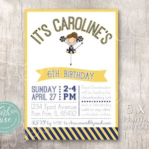 Cheerleader Birthday Invitation - CUSTOM COLOR - by Beth Kruse Custom Creations
