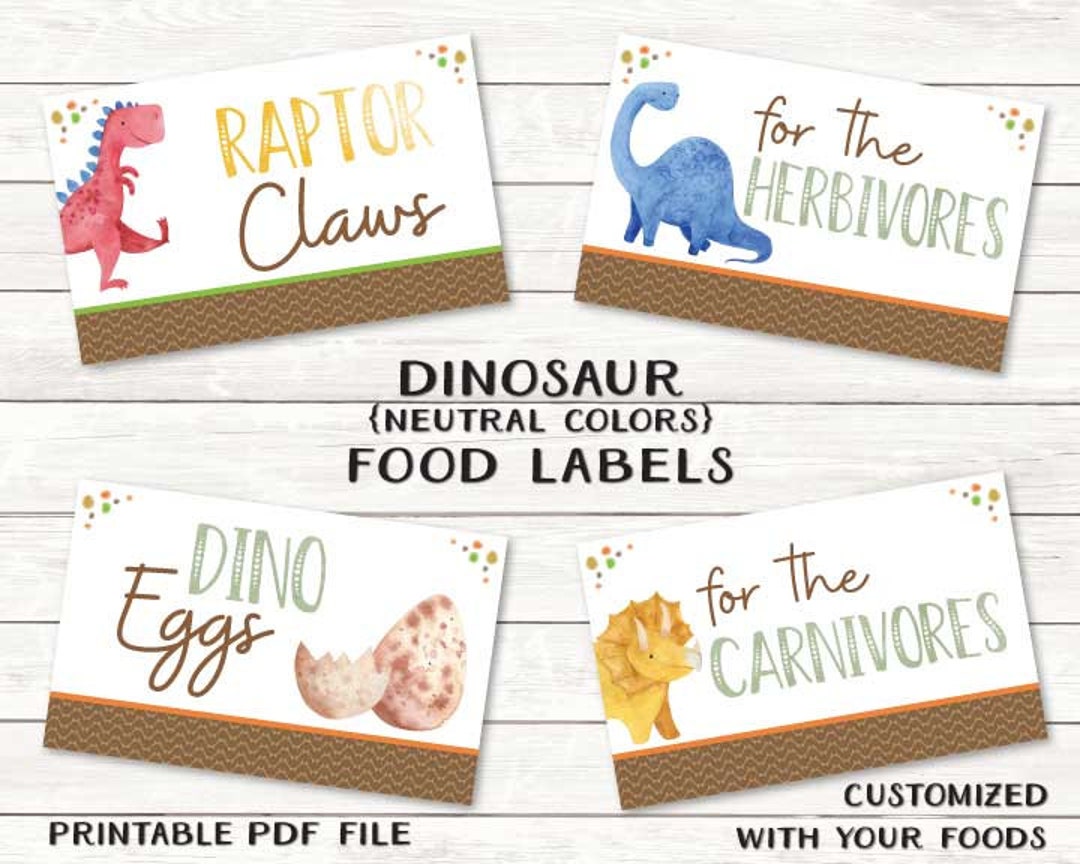 Dinosaur Food Labels Customized Printable PDF Files Neutral Dinosaur ...