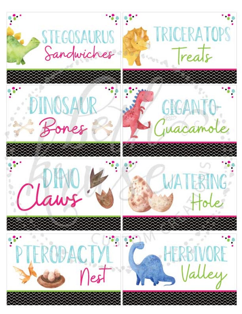 Dinosaur Food Labels Customized Printable PDF Files Colorful Dinosaur Party by Beth Kruse CC image 2