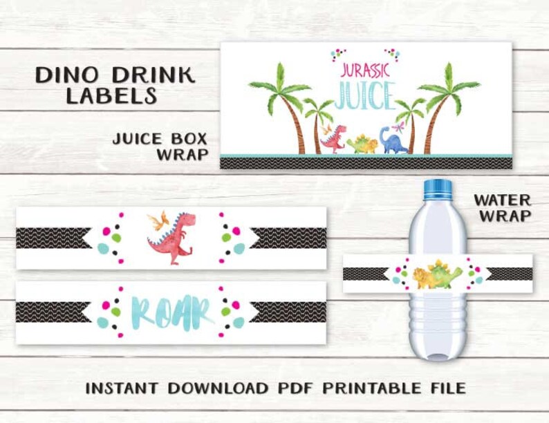 Dinosaur Food Labels Customized Printable PDF Files Colorful Dinosaur Party by Beth Kruse CC image 6