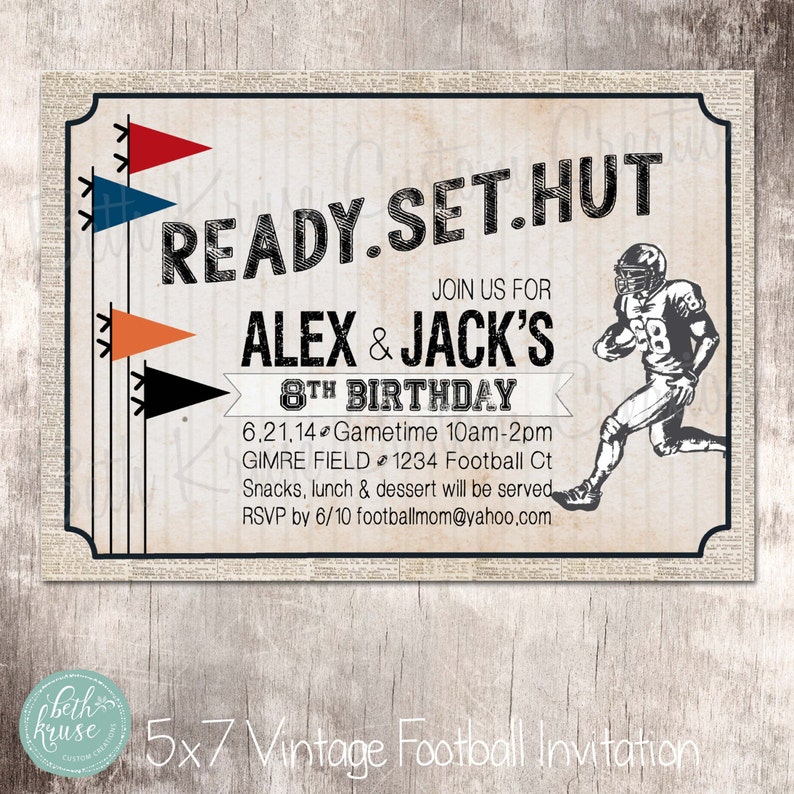 Vintage Football Printable Party 5x7 Invitation by Beth Kruse Custom Creations image 1