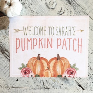 Personalized Pumpkin Patch Welcome Sign: Watercolor Printable (PDF File)