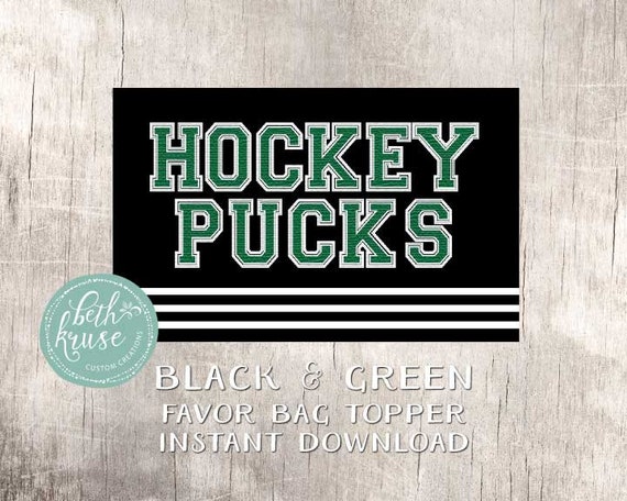 Hockey Party Favor Topper Instant Download ---BLACK/GREEN --- by Beth Kruse Custom Creations Il_570xn