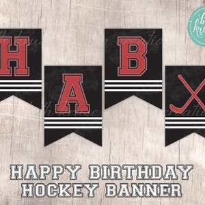 Banner imprimible de FELIZ CUMPLEAÑOS de la fiesta de hockey ¡Descarga INSTANTÁNEA!