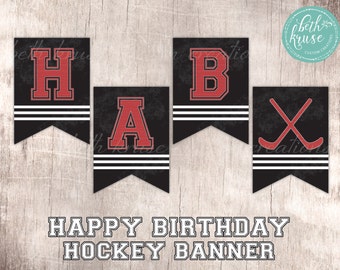 Hockey Party HAPPY BIRTHDAY printable banner  INSTANT Download!