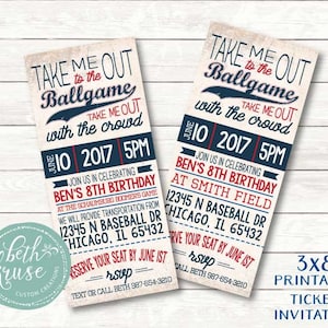 Baseball Invitation Ticket Design 3 x 8 Fichier d&#39;invitation imprimable par Beth Kruse Custom Creations