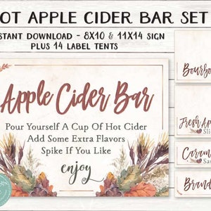 Apple Cider Bar Sign & Labels: Fall Watercolor (Instant Download)