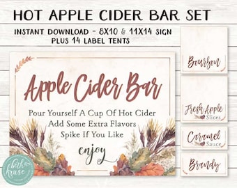 Apple Cider Bar Sign & Labels: Fall Watercolor (Instant Download)