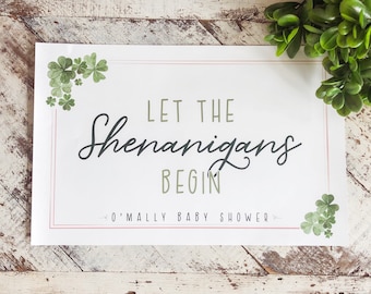 Irish Let the Shenanigans Begin Sign -- Welcome Sign PDF File -- Multiple Sizes -- St Patrick's Day Baby Shower by Beth Kruse CC