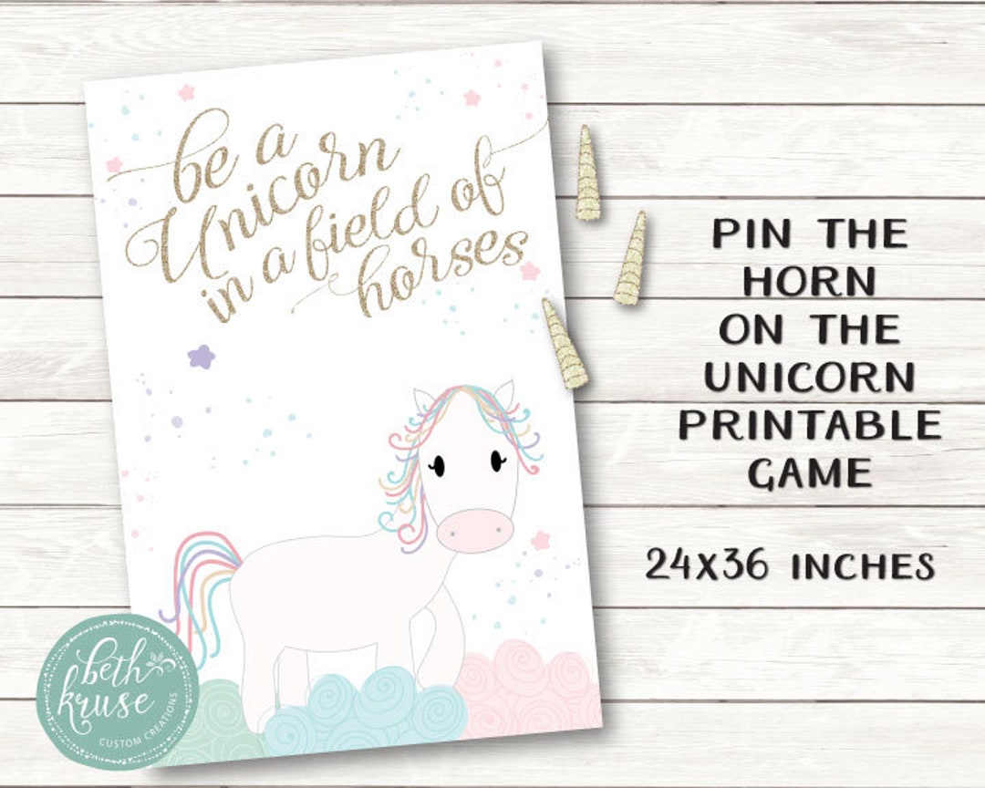 Unicorn Party Game - Pin the Horn on the Unicorn - Printable 24x36 Game ...