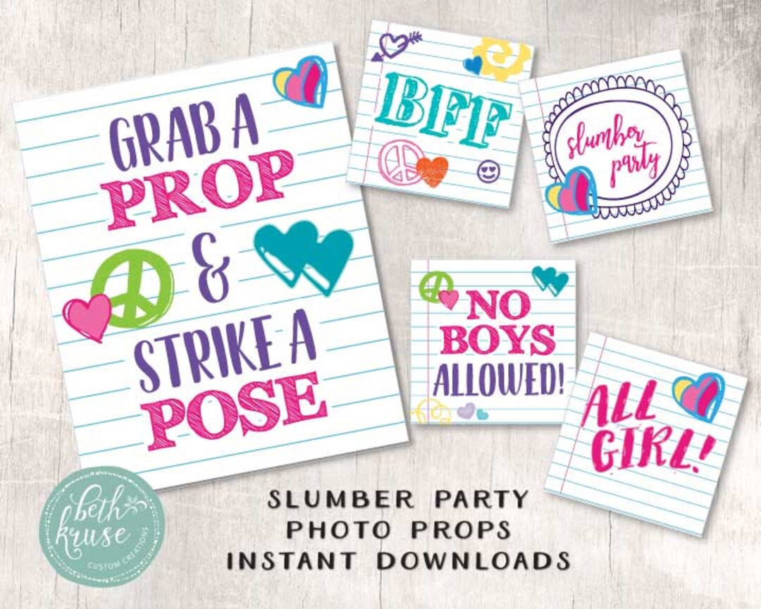 Slumber Party Photo Booth Props: Tween Girl Selfie Station (PDF) - Etsy