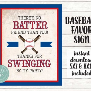Baseball Favor Sign Printable Instant Download PDF File - 8x10 and 5x7 sizes by Beth Kruse Custom Creations
