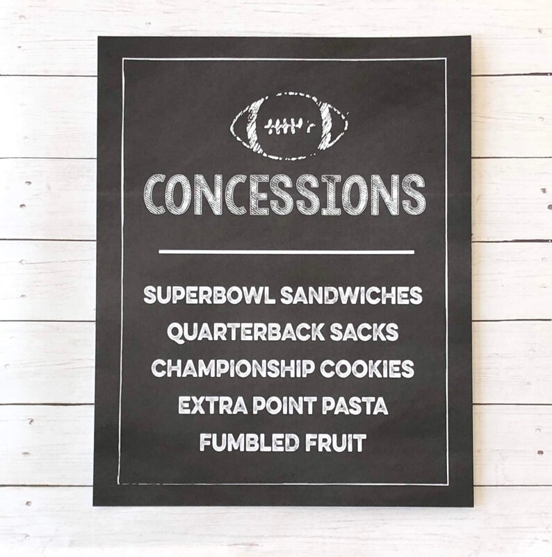 Football Printable Concessions Sign Chalkboard Style - Etsy