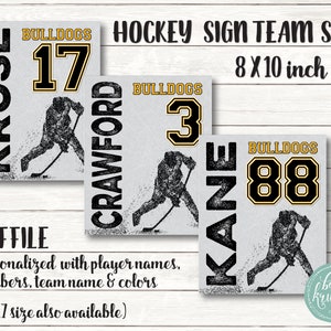 Hockey Team Signs - Tournament Door Signs - Personalized 8X10 inch PDF files for Each Team Member (Goalie image available) - Custom Colors