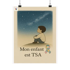 Diferente y Perfecto - Mi hijo tiene TEA - Póster de cielo estrellado con lazo de autismo - Decoración habitación infantil