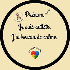 Kit d’urgence autisme – Carte d’intervention + Autocollants personnalisables (Nom de l’enfant, 7 couleurs incluses)