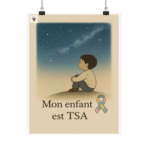 Diferente y Perfecto - Mi hijo tiene TEA - Póster de cielo estrellado con lazo de autismo - Decoración habitación infantil
