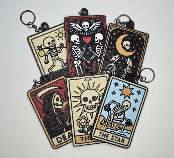 Skeleton Tarot Card Keychain • 3D Printed PLA Goth Witchy Accessory