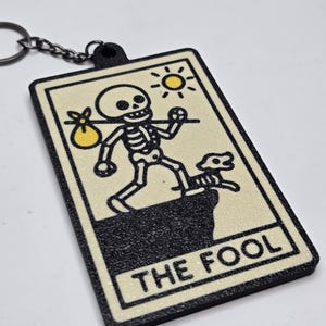 Skeleton Tarot Card Keychain • 3D Printed PLA Goth Witchy Accessory The Fool