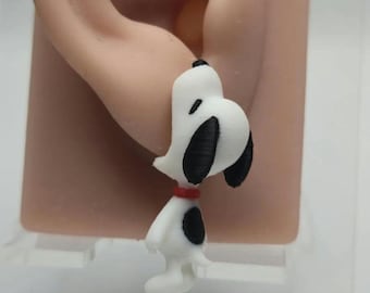 3D Printed Dog Chomper Earrings • Black White Puppy Jewelry