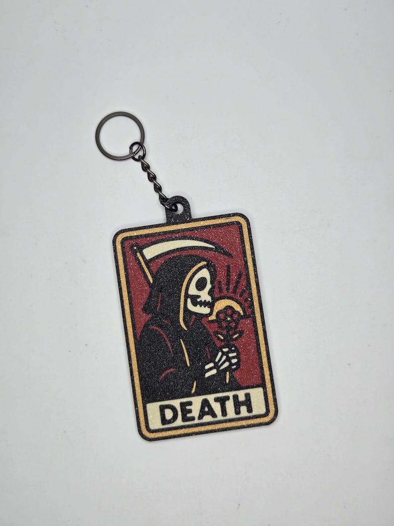 Skeleton Tarot Card Keychain • 3D Printed PLA Goth Witchy Accessory Death