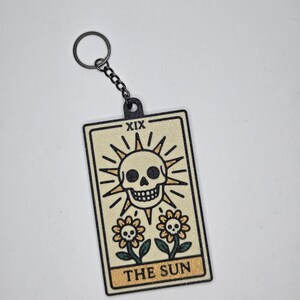 Skeleton Tarot Card Keychain • 3D Printed PLA Goth Witchy Accessory The Sun
